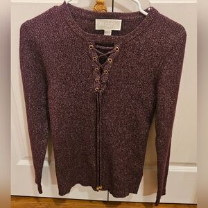 Michael Kors Burgandy Sparkle Front Tie Sweater